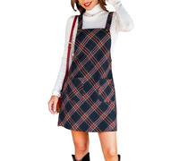 CUPSHE Damen Cord Latzkleid Taschen Freizeitkleid Rotes Plaid S