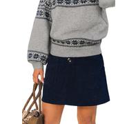 CUPSHE Damen Cordrock A-Linie High Waist Knopfleiste Vorn Kurzrock mit Taschen Minirock Marineblau XL