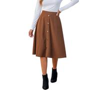 CUPSHE Damen Cordrock Hohe Taille Knöpfen A Linien Midi Rock Elegant High Waist Freizeitrock Party Short Skirt Braun M