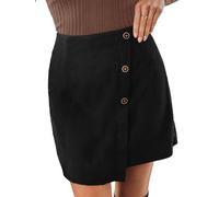 CUPSHE Damen Cordrock Knöpfen Asymmetrischer Saum High Waist Kurzrock Freizeitrock Party Mini Short Skirt Schwarz XL
