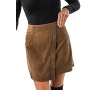 CUPSHE Damen Cordrock Knöpfen Asymmetrischer Saum High Waist Kurzrock Freizeitrock Party Mini Short Skirt Braun L