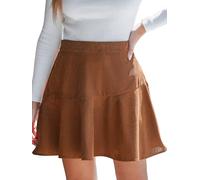 CUPSHE Damen Cordrock Mini Rock A Linien High Waist Rüschen Elegant Rock für Herbst Casual Alltag, Karamellbraun, L