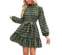 CUPSHE Damen Herbstkleid Blumenmuster Stehkragen Langarm Gesmokte Taille | Minikleid Volantmanschetten Rückenverschluss Elegant A Linie Tunika Kleid Freizeitkleid Partykleid Fließender Rock