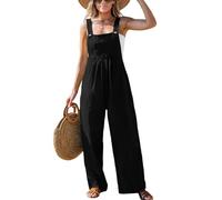 CUPSHE Damen Jumpsuit Ärmellos Overall Weites Bein Knöpfe Taschen Vorne Lang Playsuit Sommer Strand Lose Hosenanzug Schwarz S