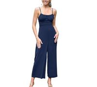 CUPSHE Damen Jumpsuit Ärmellos Raffung Overall Cutout Krawatte Weites Bein Playsuit Sommer Lose Lang Hosenanzug Blau M