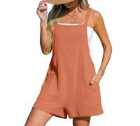 CUPSHE Damen Jumpsuit Baumwolle Ärmellos Strampler Weites Bein Taschen Vorne Kurz Overall Sommer Strand Lose Hosenanzug Orange L