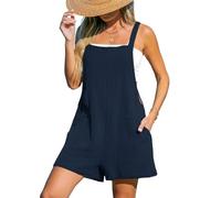 CUPSHE Damen Jumpsuit Baumwolle Sommerkleider Kurze Latzhose Rundhals Ärmellos Overall Casual Straight Leg Outfit Strampler Spielanzug, Dunkelblau, XL