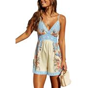 CUPSHE Damen Jumpsuit Blumen Spaghettiträger Sommer Strampler Blau Beige XL