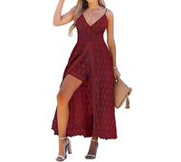 CUPSHE Damen Jumpsuit Kleid V Ausschnitt Weites bein Kurz Romper A-Linie High Low Spitzenkleid Hosenanzug Playsuit Weinrot M