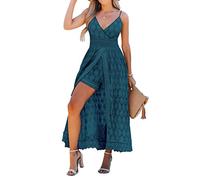 CUPSHE Damen Jumpsuit Kleid V Ausschnitt Weites bein Kurz Romper A-Linie High Low Spitzenkleid Hosenanzug Playsuit Blau M