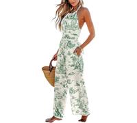 CUPSHE Damen Jumpsuit Neckholder Ärmellos Overall Rückenfrei Toile-Druck Loses Bein Sommer Strand Playsuit mit Taschen