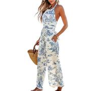 CUPSHE Damen Jumpsuit Neckholder Ärmellos Overall Rückenfrei Toile-Druck Loses Bein Sommer Strand Playsuit mit Taschen