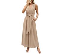CUPSHE Damen Jumpsuit Tiefer V-Ausschnitt Ärmellos Overall Gesmokte Taille Weite Bein Sommer Elegant Playsuit mit Gürtel