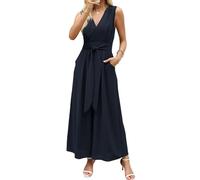 CUPSHE Damen Jumpsuit Tiefer V-Ausschnitt Ärmellos Overall Gesmokte Taille Weite Bein Sommer Elegant Playsuit mit Gürtel
