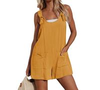 CUPSHE Damen Jumpsuit U-Ausschnitt Ärmellos Strampler Weites Bein Taschen Vorne Kurz Overall Sommer Strand Lose Hosenanzug Gelb S