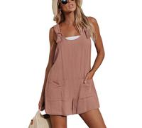 CUPSHE Damen Jumpsuit U-Ausschnitt Ärmellos Strampler Weites Bein Taschen Vorne Kurz Overall Sommer Strand Lose Hosenanzug Rosa XS