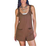 CUPSHE Damen Jumpsuit U-Ausschnitt Ärmellos Strampler Weites Bein Taschen Vorne Kurz Overall Sommer Strand Lose Hosenanzug Braun S