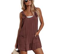 CUPSHE Damen Jumpsuit U-Ausschnitt Ärmellos Strampler Weites Bein Taschen Vorne Kurz Overall Sommer Strand Lose Hosenanzug Rotbraun L