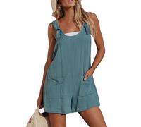 CUPSHE Damen Jumpsuit U-Ausschnitt Ärmellos Strampler Weites Bein Taschen Vorne Kurz Overall Sommer Strand Lose Hosenanzug Blau M