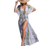 CUPSHE Damen Kimono Bademode Strandkleid, offene Front, gestreifter Maxi Cardigan, Lila Blätter, S