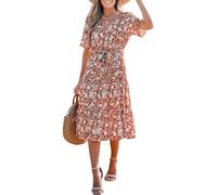 CUPSHE Damen-Kleid, Blumenmuster, kurzärmelig, V-Ausschnitt, Taillenbindung, Surplice, Maxi-Sommerkleider, Rot/Blumenmuster, Mittel