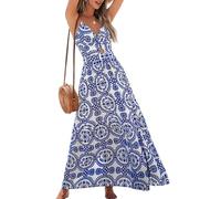CUPSHE Damen Kleid V Ausschnitt Twist vorne Blumendruck Verstellbares Cami Maxikleid Freizeitkleider Boho Beach Maxi Dress Blaues Paisley S