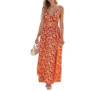 CUPSHE Damen Kleid V Ausschnitt Twist vorne Blumendruck Verstellbares Cami Maxikleid Freizeitkleider Boho Beach Maxi Dress Rotes Paisley M