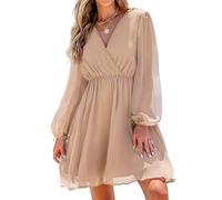 CUPSHE Damen Kleid V Ausschnitt Wickeloptik Transparente Lange Ärmel Blumenmuster Freizeitkleider Wrap Mini Dress