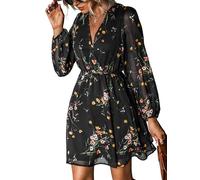 CUPSHE Damen Kleid V Ausschnitt Wickeloptik Transparente Lange Ärmel Freizeitkleider Wrap Mini Dress