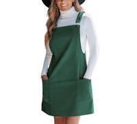 CUPSHE Damen Latzkleid Ärmellos Freizeitkleider Corduroy Minikleid Grün S