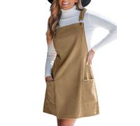 CUPSHE Damen Latzkleid Ärmellos Freizeitkleider Corduroy Minikleid Khaki S