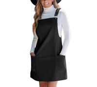 CUPSHE Damen Latzkleid Freizeitkleider Corduroy Minikleid Schwarz S