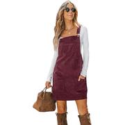 CUPSHE Damen Latzrock Quadratischer Ausschnitt Hosenträger Taschen Cord Latzkleid Overallkleid Freizeitkleider Corduroy Mini Dress Weinrot S