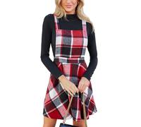 CUPSHE Damen Latzrock Quadratischer Ausschnitt Karomuster A Linie Latzkleid Overallkleid Freizeitkleider Plaid Mini Dress Rot Kariert XS