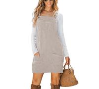 CUPSHE Damen Latzrock Quadratischer Ausschnitt Taschen Cord Latzkleid Overallkleid Freizeitkleider Corduroy Mini Overall Dress Aprikose S