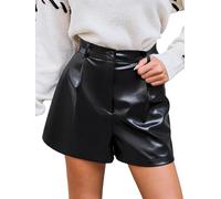 CUPSHE Damen Leder Shorts, Sexy Kunstleder kurze Hose High Waist Hotpants mit Tasche, Schwarz, L