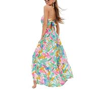 CUPSHE Damen Maxikleid, Blumendruck, Twisted V-Ausschnitt, ärmelloses langes Kleid, Sommer, Casual-Kleid, pink tropical, Groß