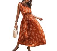 CUPSHE Damen-Maxikleid mit einer Schulter, Blumendruck, ärmellos, gesmokte Taille, Sommer, Boho, langes Kleid, Orange/Abendrot im Zickzackmuster (Sunset Chevron), X-Groß