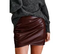 CUPSHE Damen Minirock aus Kunstleder High-Waist Figurbetont mit Asymmetrischem Saum für Clubwear und Partys Weinrot S