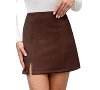 CUPSHE Damen Minirock Wildlederoptik High Waist A-Linie Schlitz Herbstrock | Weiche Lederoptik, schicke Ziernähte, figurbetont mit kleinem Schlitz vorn, für Alltag Freizeit Date Party