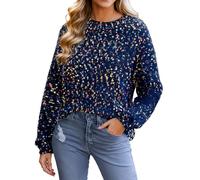 CUPSHE Damen Pullover Regenbogen Pom Langarm Rippung Farbiger Strickpullover Oberteile Navy M