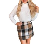 CUPSHE Damen Rock High Waist Karomuster Kurze Röcke Minirock Freizeitrock Elegant Mini Short Skirt Braun L