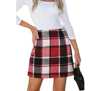CUPSHE Damen Rock High Waist Karomuster Kurze Röcke Minirock Karierter Freizeitrock Elegant Mini Short Skirt Rot XL
