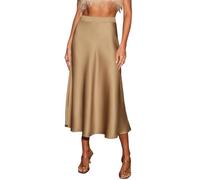 CUPSHE Damen Satin Midirock Elegant A-Linie Hochtailliert Leicht Meerjungfrau Rock Für Büro Abend Freizeit Champagner XL