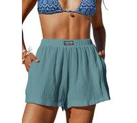 CUPSHE Damen Shorts Sommer Waffelpiqué Kurze Hose Elastischer Bund mit Taschen High Waist Strandshorts Weich Pyjamahose Kurz Struktur Stoffhose