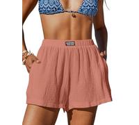 CUPSHE Damen Shorts Sommer Waffelpiqué Kurze Hose Elastischer Bund mit Taschen High Waist Strandshorts Weich Pyjamahose Kurz Struktur Stoffhose