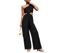 CUPSHE Damen Sommer Eleganter Jumpsuit One-Shoulder Cut-Out Ärmellos Overall Weites Bein Boho Playsuit für Abend Schwarz XL