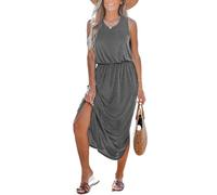 CUPSHE Damen Sommerkleid Ärmellos Rundhals Maxikleid Mit Seitenschlitz | Langes Kleid aus weich fallendem Strickstoff mit elastischer Taille, ideal als Strandkleid für Urlaub und Freizeit