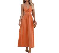 CUPSHE Damen Sommerkleid Boho V Ausschnitt Ärmellos Standkleid Twist Front Freizeitkleider Urlaub Maxi Dress Orange M