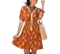 CUPSHE Damen Sommerkleid Quasten Paisley Kurzarm Urlaub Mini Strandkleid | Boho Minikleid mit elastischer Taille, locker fallendem Schnitt und luftigem Stoff für Strand und Urlaub.